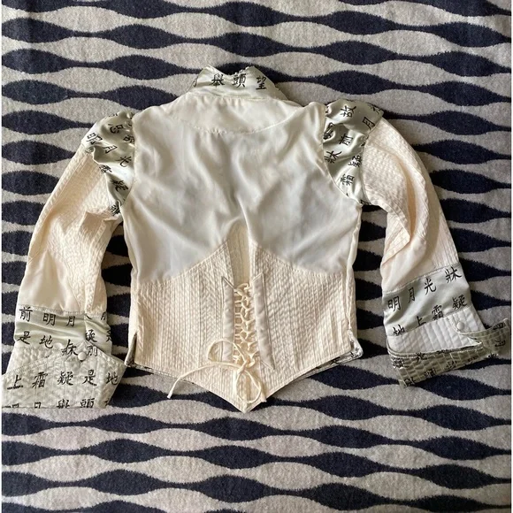 Raven Bustier style Jacket White Sateen with Black Characters size M - Picture 5 of 14